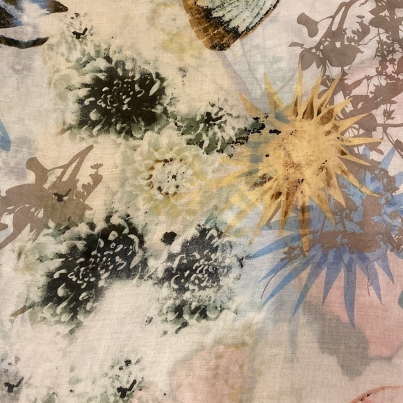 Pink, green, blue and yellow butterfly scarf with fringe on the ends. - Picture 5 of 9